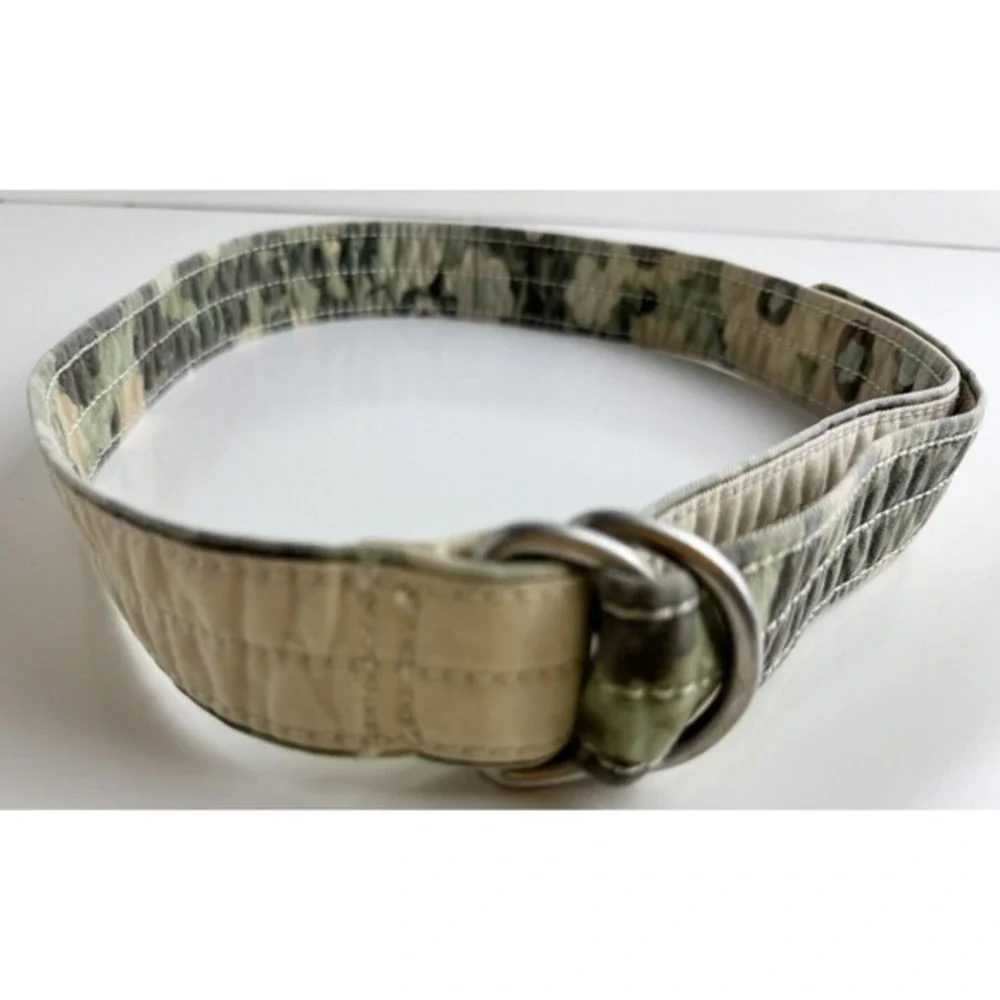 LOFT Reversible Camo Canvas D-Ring‎ Belt Khaki Tan Military Utility Chic 47-70